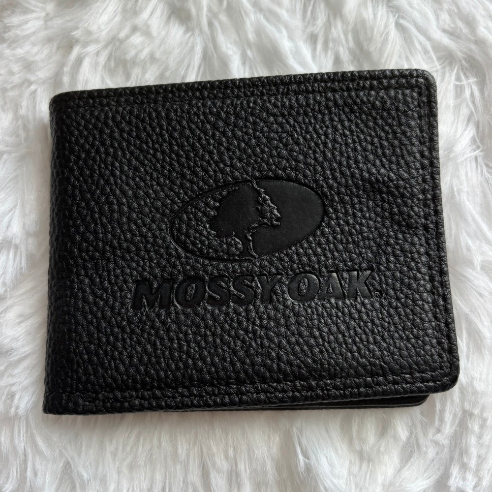 Mossy Oak Mens Bifold Wallet Black Faux Leather ID Window